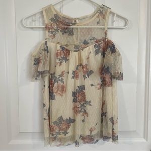 Iz Byer Cream Lace Cold Shoulder Floral Top
